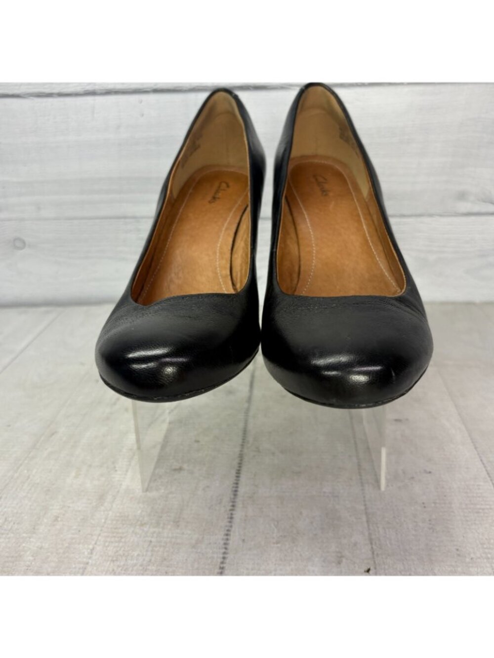 Clarks Leather Wedge Pumps Womens 8.5 M Black Comfort Office Work Career Shoes - Picture 4 of 11